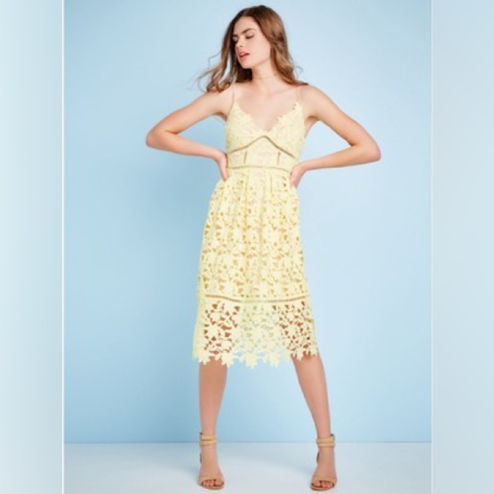 Guess Yellow Spaghetti Strap Sweetheart Midi Dress